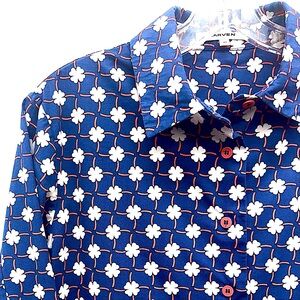 CARVEN Blue White and Red Clover Patterned Button Down Long Sleeve Shirt size 38